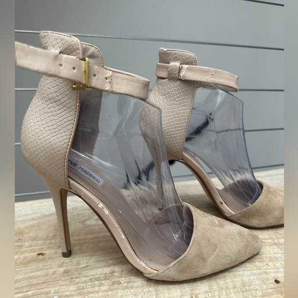 Steve Madden nude suede snakeskin pump pointed adjustable ankle strap size 8.5 - Picture 3 of 10